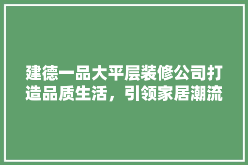 建德一品大平层装修公司打造品质生活，引领家居潮流