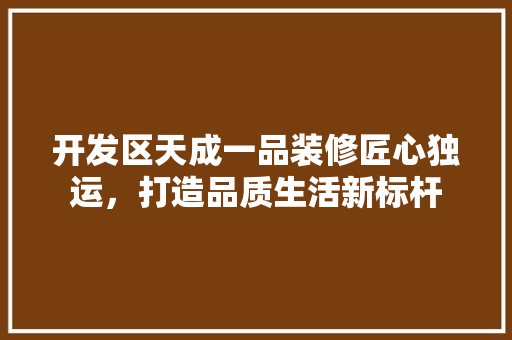 开发区天成一品装修匠心独运，打造品质生活新标杆