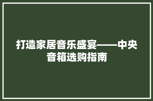 打造家居音乐盛宴——中央音箱选购指南