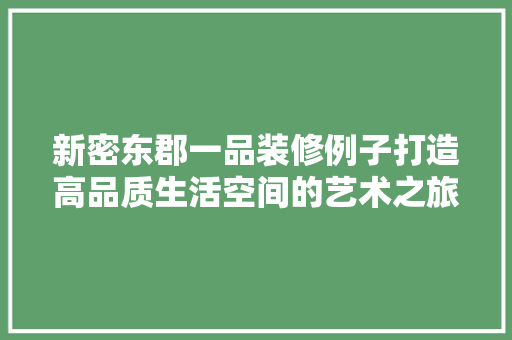 新密东郡一品装修例子打造高品质生活空间的艺术之旅