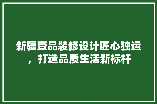 新疆壹品装修设计匠心独运，打造品质生活新标杆