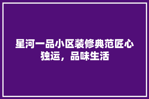星河一品小区装修典范匠心独运，品味生活