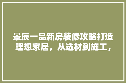 景辰一品新房装修攻略打造理想家居，从选材到施工，一站式服务