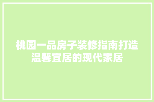 桃园一品房子装修指南打造温馨宜居的现代家居