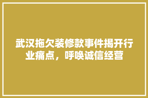 武汉拖欠装修款事件揭开行业痛点，呼唤诚信经营