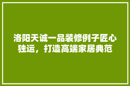 洛阳天诚一品装修例子匠心独运，打造高端家居典范