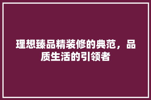 理想臻品精装修的典范，品质生活的引领者