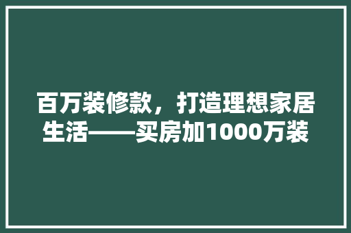 百万装修款，打造理想家居生活——买房加1000万装修款的价值