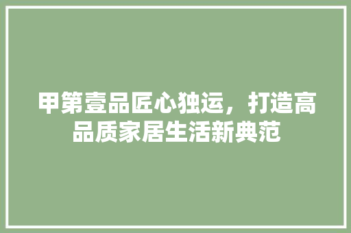 甲第壹品匠心独运，打造高品质家居生活新典范