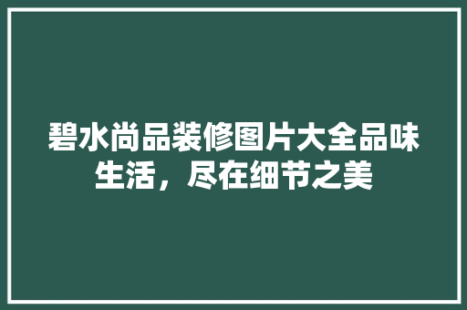 碧水尚品装修图片大全品味生活，尽在细节之美