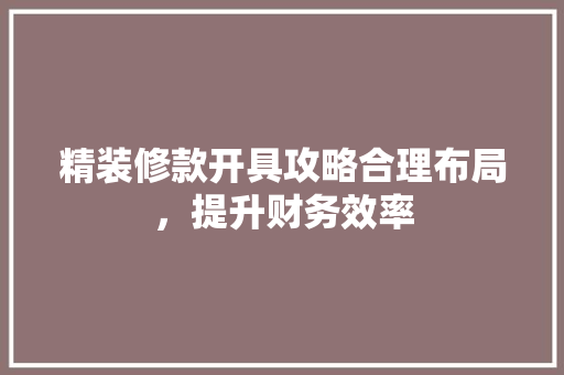 精装修款开具攻略合理布局，提升财务效率