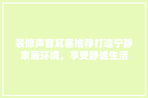 装修声音耳塞推荐打造宁静家居环境，享受静谧生活