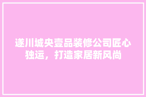 遂川城央壹品装修公司匠心独运，打造家居新风尚