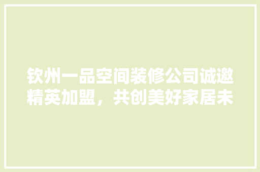 钦州一品空间装修公司诚邀精英加盟，共创美好家居未来！