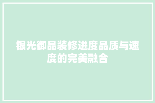 银光御品装修进度品质与速度的完美融合