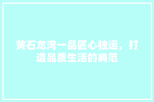 黄石龙湾一品匠心独运，打造品质生活的典范