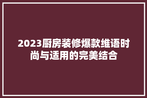 2023厨房装修爆款维语时尚与适用的完美结合