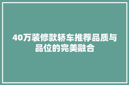 40万装修款轿车推荐品质与品位的完美融合