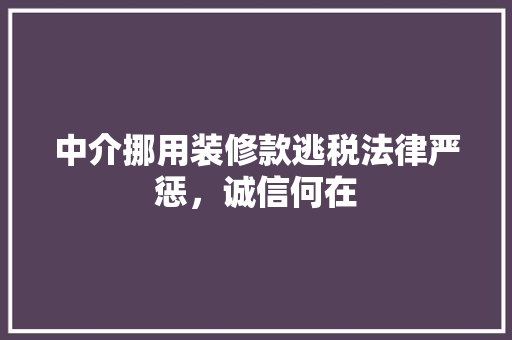 中介挪用装修款逃税法律严惩，诚信何在