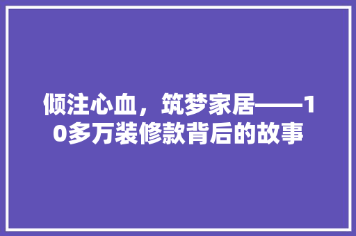 倾注心血，筑梦家居——10多万装修款背后的故事