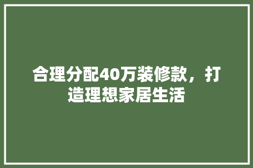 合理分配40万装修款，打造理想家居生活