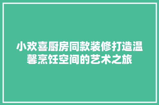 小欢喜厨房同款装修打造温馨烹饪空间的艺术之旅