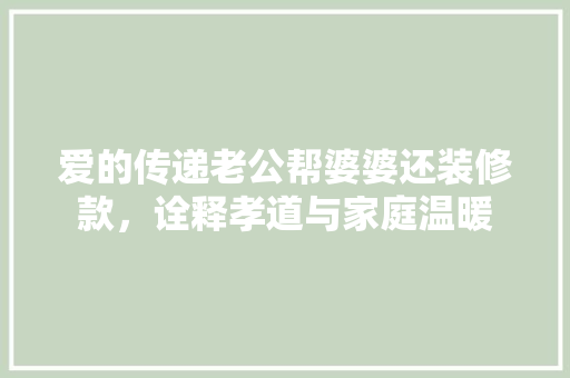 爱的传递老公帮婆婆还装修款，诠释孝道与家庭温暖