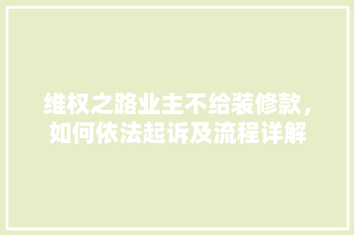 维权之路业主不给装修款，如何依法起诉及流程详解