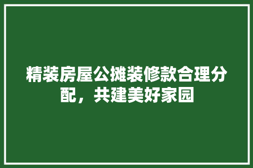 精装房屋公摊装修款合理分配，共建美好家园