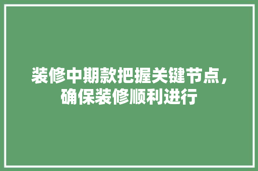 装修中期款把握关键节点，确保装修顺利进行