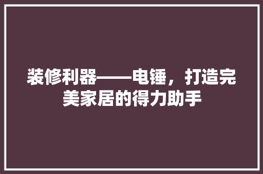 装修利器——电锤，打造完美家居的得力助手