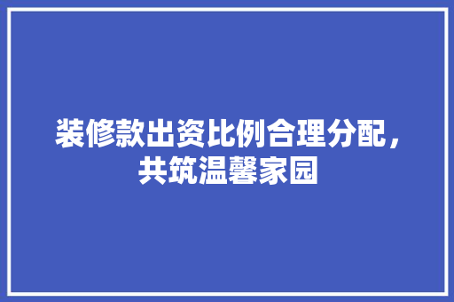 装修款出资比例合理分配，共筑温馨家园