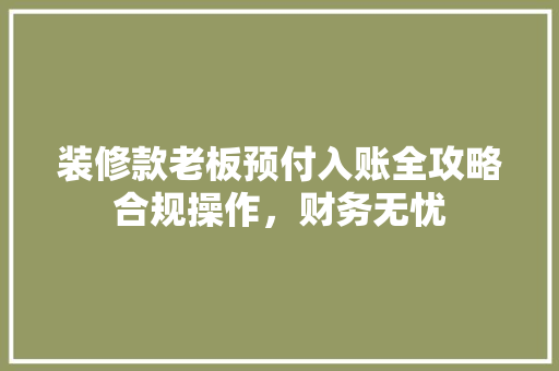 装修款老板预付入账全攻略合规操作，财务无忧