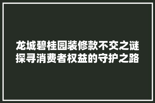 龙城碧桂园装修款不交之谜探寻消费者权益的守护之路