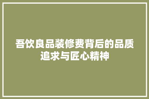 吾饮良品装修费背后的品质追求与匠心精神