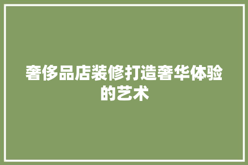 奢侈品店装修打造奢华体验的艺术