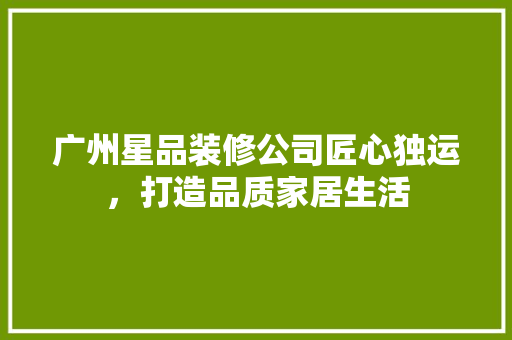 广州星品装修公司匠心独运，打造品质家居生活