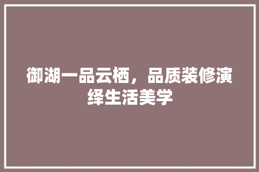 御湖一品云栖，品质装修演绎生活美学