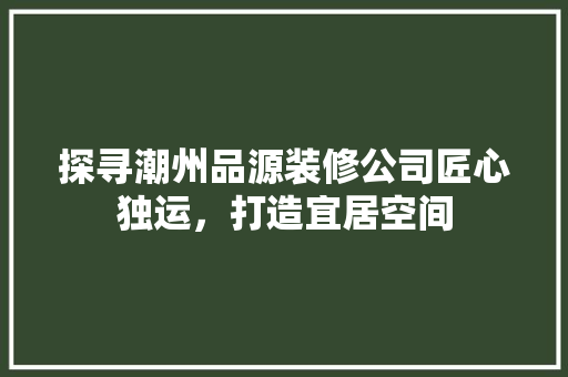 探寻潮州品源装修公司匠心独运，打造宜居空间