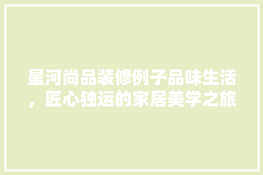 星河尚品装修例子品味生活，匠心独运的家居美学之旅