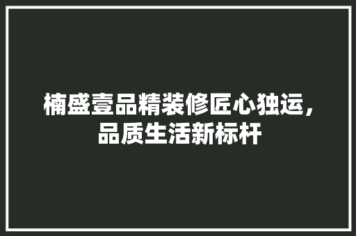 楠盛壹品精装修匠心独运，品质生活新标杆