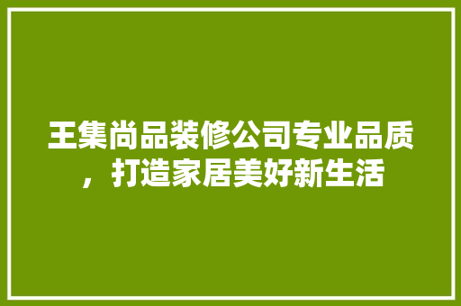王集尚品装修公司专业品质，打造家居美好新生活