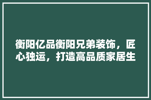 衡阳亿品衡阳兄弟装饰，匠心独运，打造高品质家居生活