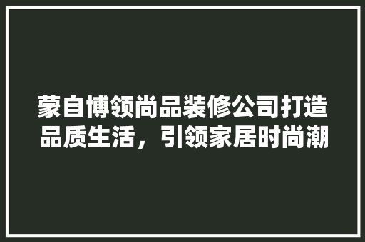 蒙自博领尚品装修公司打造品质生活，引领家居时尚潮流