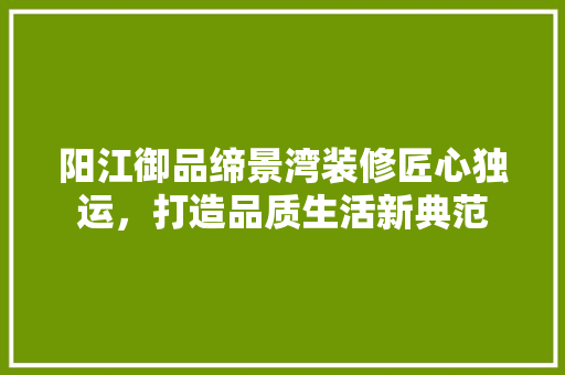 阳江御品缔景湾装修匠心独运，打造品质生活新典范