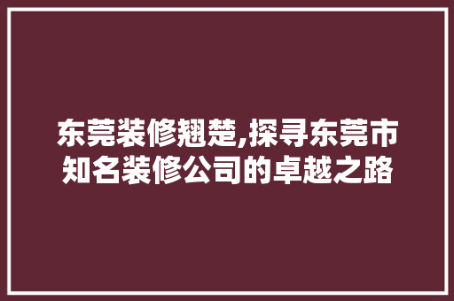 东莞装修翘楚,探寻东莞市知名装修公司的卓越之路