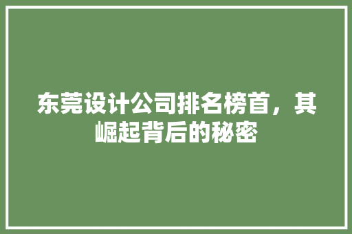 东莞设计公司排名榜首，其崛起背后的秘密