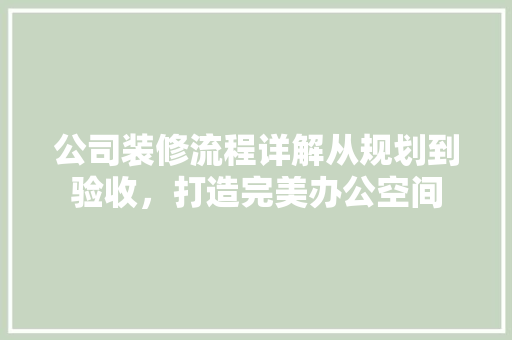 公司装修流程详解从规划到验收，打造完美办公空间