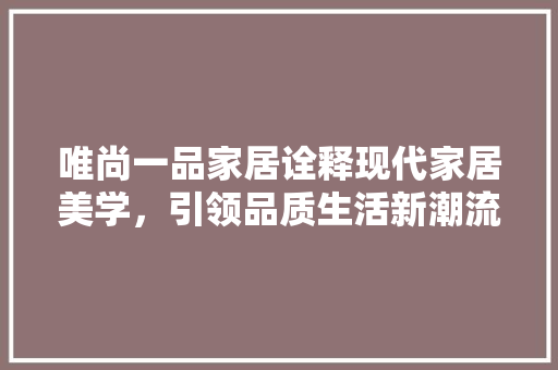 唯尚一品家居诠释现代家居美学，引领品质生活新潮流