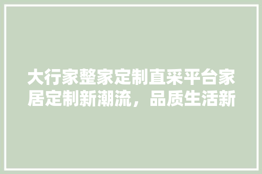大行家整家定制直采平台家居定制新潮流，品质生活新选择